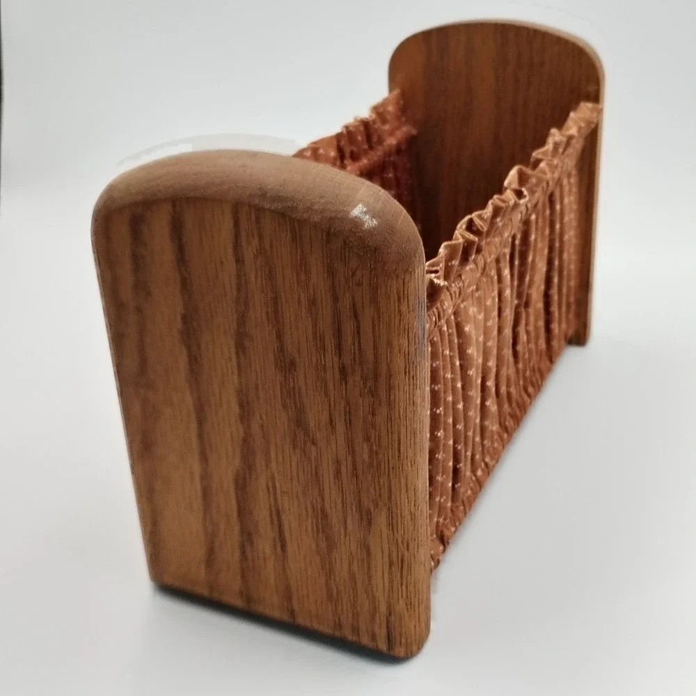 Vintage Wooden Cradle Napkin Holder Letter Sorter Gathered Fabric Cross Stitch‎